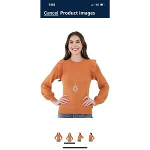 Deep Self Sweater Womens Medium Ruffled Shoulder Peasant Sleeve Ribbed Small